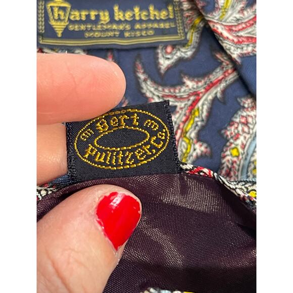 Vintage Bert Pulitzer Blue and Red Paisley Print Pure Silk Necktie - Picture 3 of 7